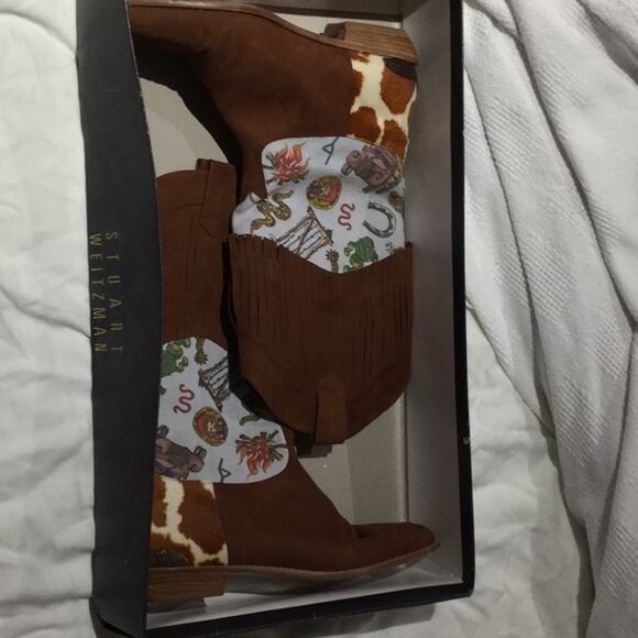 Nicole Miller Stuart Weitzman 8 vintage wester cowgirl graphic print boot euc - Picture 2 of 8